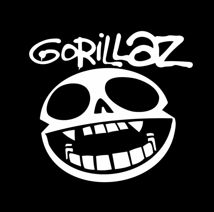une tête de mort avec gorillaz ecrit au dessus